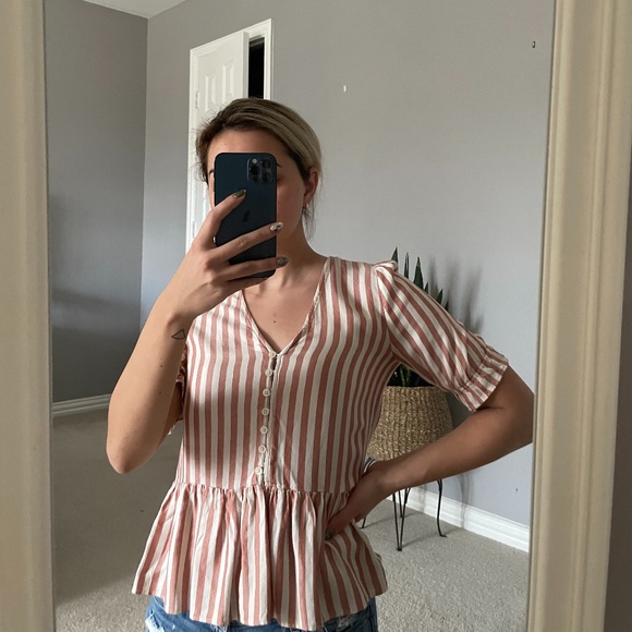 MADEWELL Striped Peplum Button Top XXS (fits S!) - Picture 5 of 9